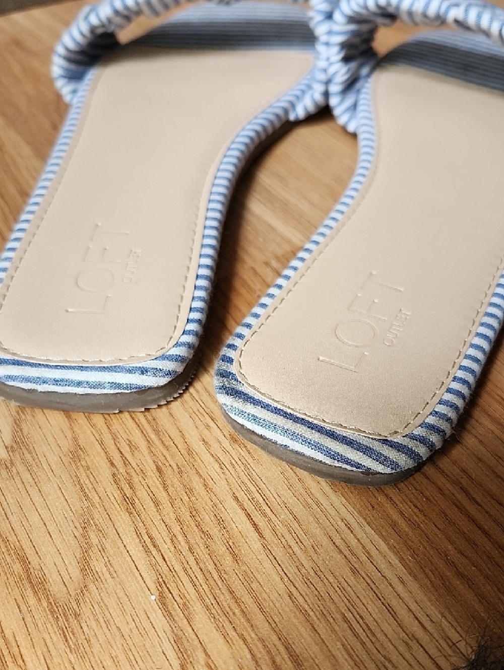 LOFT Blue and White Striped Ruched Slide Mules - Picture 5 of 8